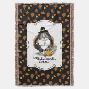 Thanksgiving Shetland Sheepdog (blue merle) Funny Throw Blanket