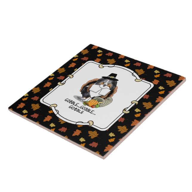 Thanksgiving Shetland Sheepdog (blue merle) Funny Tile (Side)