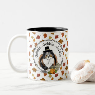 Thanksgiving Shetland Sheepdog (blue merle) Funny Two-Tone Coffee Mug