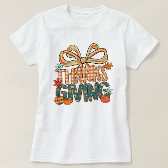 Thanksgiving Shirt – Cute Fall Plaid Design Bow (Design Front)