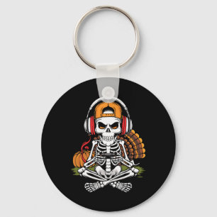 Thanksgiving Skeleton Gamer Video Gaming Boys Men  Key Ring