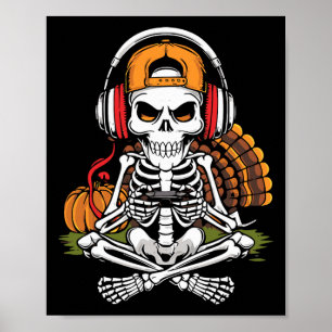 Thanksgiving Skeleton Gamer Video Gaming Boys Men Poster