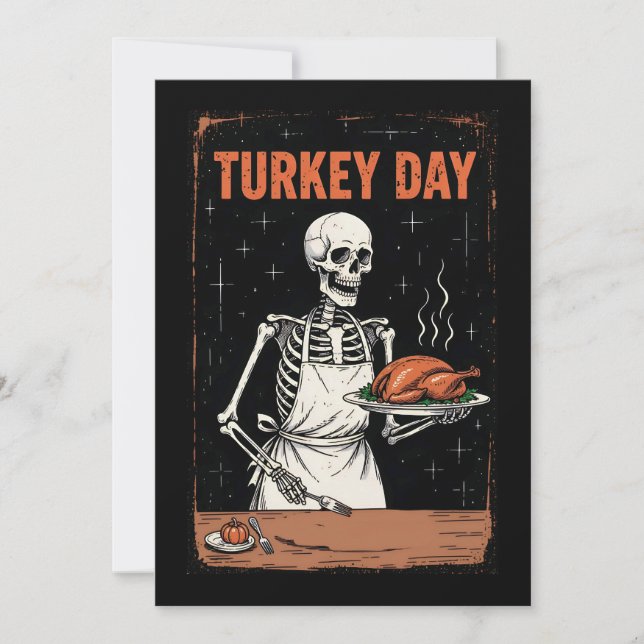 Thanksgiving Skeleton Turkey Day  Holiday Card (Front)