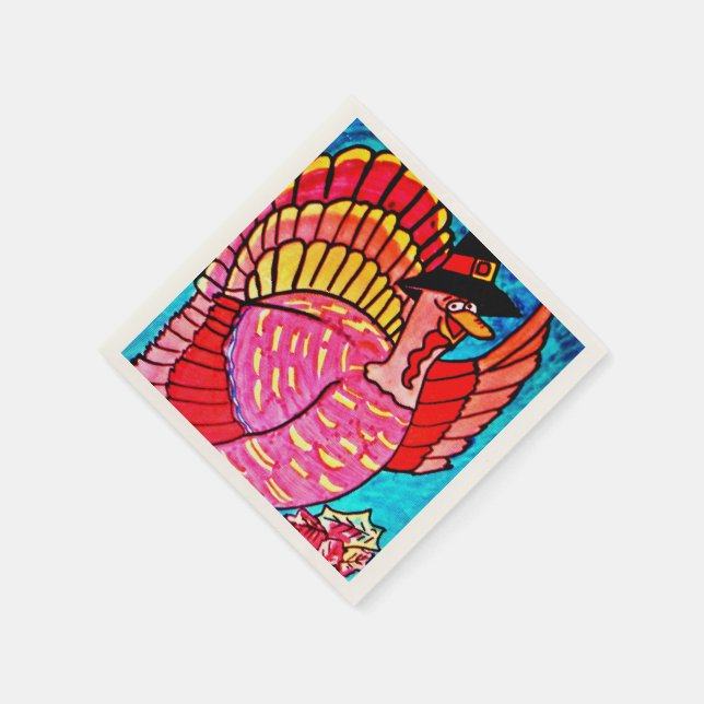 THANKSGIVING SMILING TURKEY napkins (Corner)