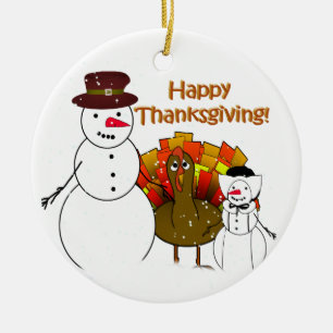 Thanksgiving Snowmen Ceramic Tree Decoration