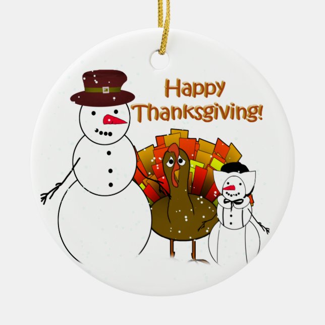 Thanksgiving Snowmen Ceramic Tree Decoration (Front)
