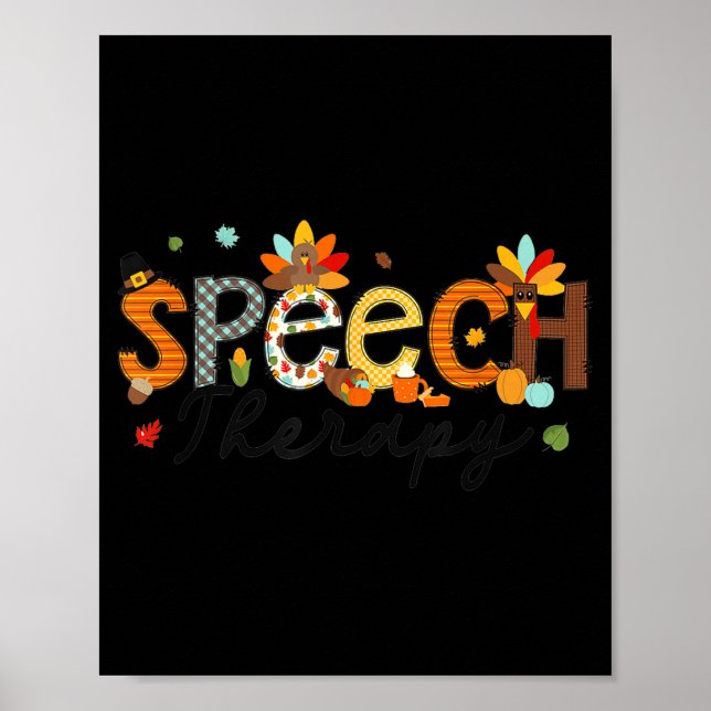 Thanksgiving Speech Therapy Thankful Slp Turkey Sp Poster (Front)