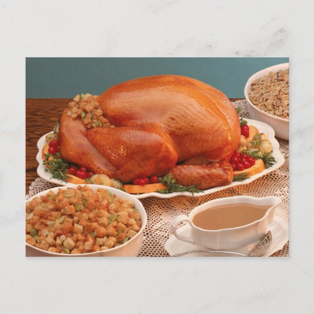 Thanksgiving spread holiday postcard (Front)
