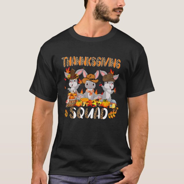 Thanksgiving Squad Leopard Three Fall Rabbits Wear T-Shirt (Front)