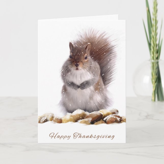 Thanksgiving Squirrel With Winter Nut Store Holiday Card (Front)