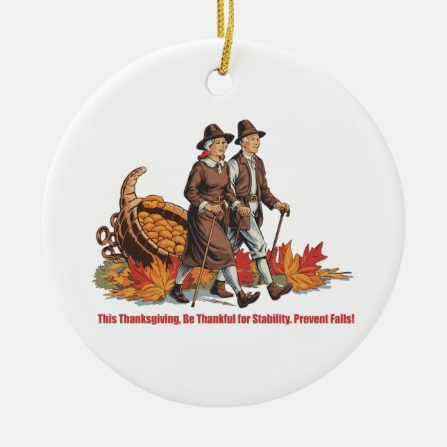 Thanksgiving Stability - Elderly Pilgrim Safety Ceramic Tree Decoration (Front)