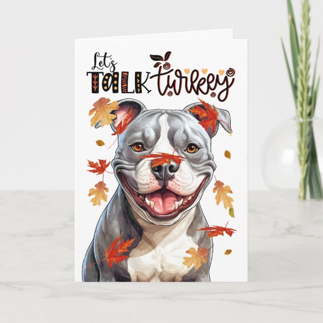 Thanksgiving Staffordshire Dog Let's Talk Turkey Holiday Card (Front)