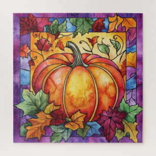 Thanksgiving Stained Glass Throw Pillow Jigsaw Puzzle