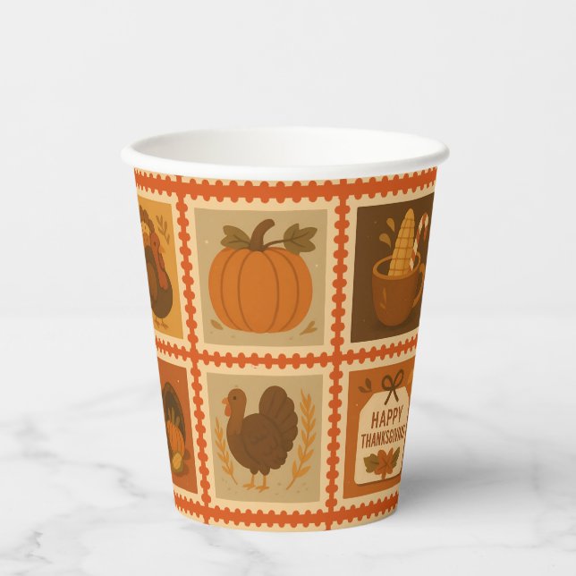 Thanksgiving Stamp Collage Party Paper Cups (Front)