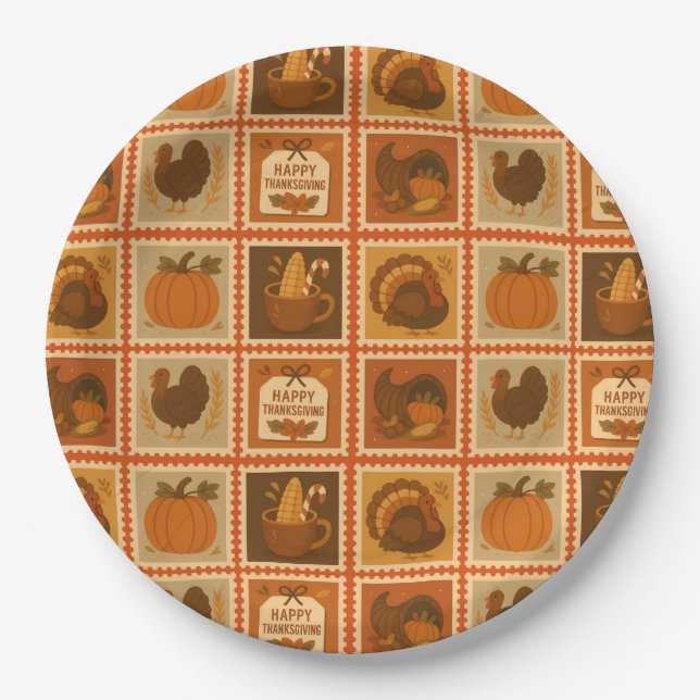 Thanksgiving Stamp Collage Party Plates (Front)