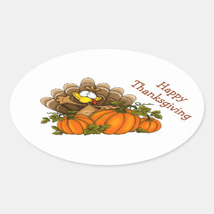 Thanksgiving Stickers/Happy Thanksgiving Turkey Oval Sticker