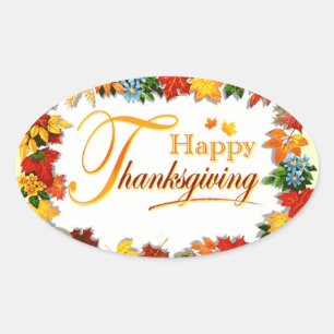 Thanksgiving Stickers/Leaves and Flowers Oval Sticker