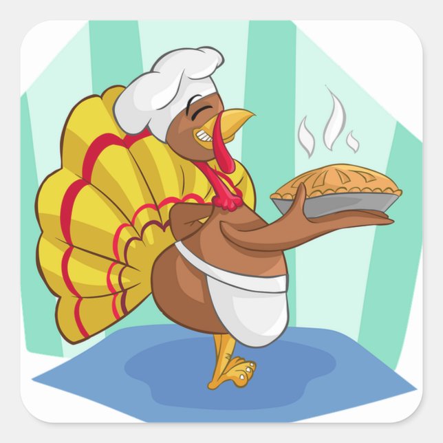 Thanksgiving Stickers/Turkey serving pie Square Sticker (Front)
