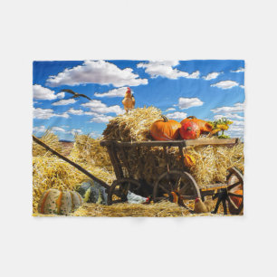 Thanksgiving Straw Wagon in the Field Fleece Blanket