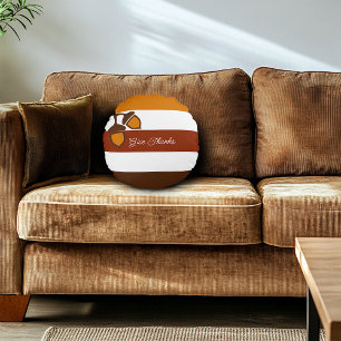 Thanksgiving Stripes and Acorns Round Cushion