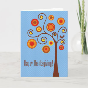 Thanksgiving Stylised Autumn Tree with Bird Holiday Card