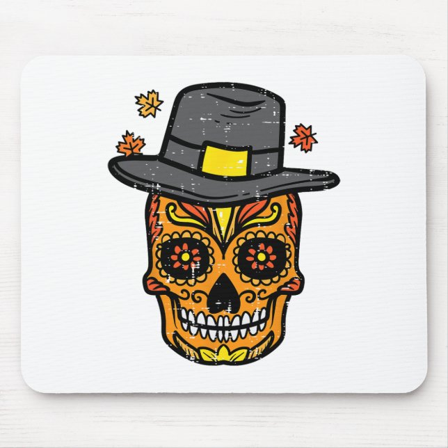 Thanksgiving Sugar Skull Pilgrim Fall Mexican Men  Mouse Mat (Front)