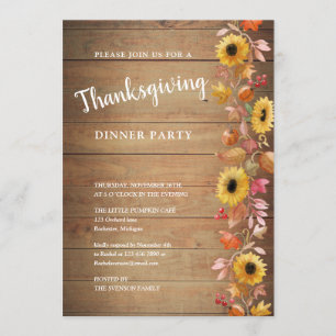 thanksgiving sunflowers and leaves invitation