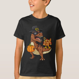 Thanksgiving T Rex Dabbing Turkey Fun Boys Girls K T-Shirt