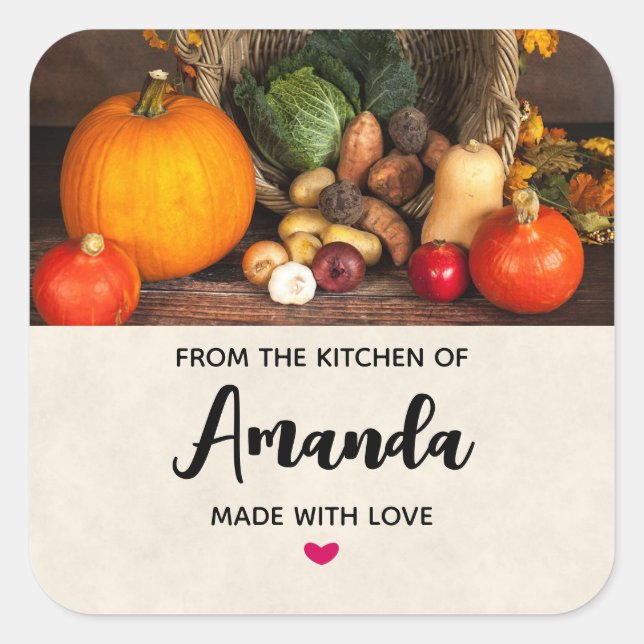 Thanksgiving Table Bountiful Harvest Kitchen Square Sticker (Front)