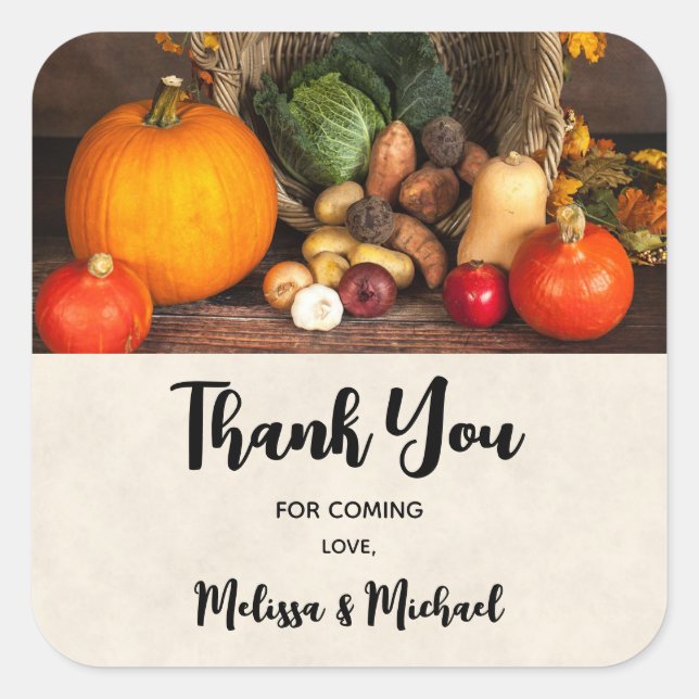 Thanksgiving Table Bountiful Harvest Thank You Square Sticker (Front)