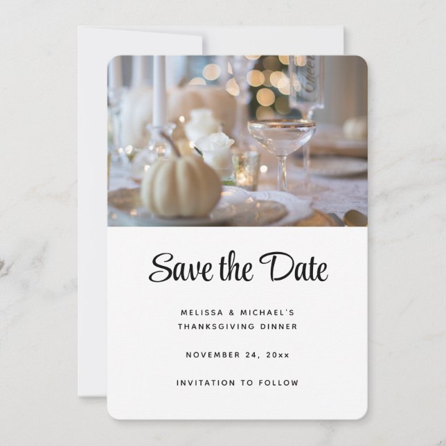 Thanksgiving Table Elegant Place Setting Photo Save The Date (Front)
