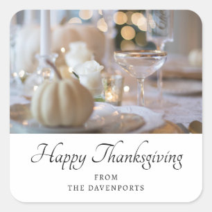 Thanksgiving Table Elegant Place Setting Photo Square Sticker