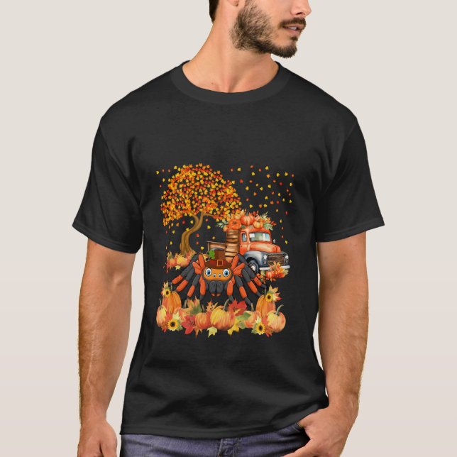Thanksgiving Tarantula With Fall Pumpkins Sunflowe T-Shirt (Front)