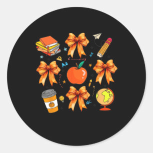 Thanksgiving Teacher Coquette Teacher Bow Autumn F Classic Round Sticker