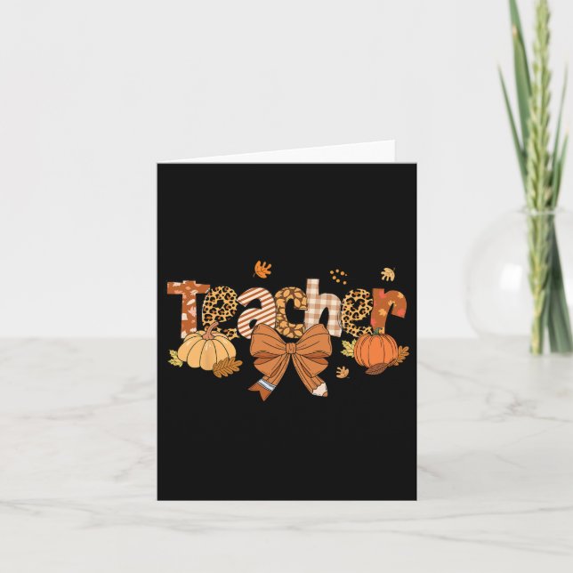 Thanksgiving Teacher Leopard Fall Pumpkin Autumn T Card (Front)