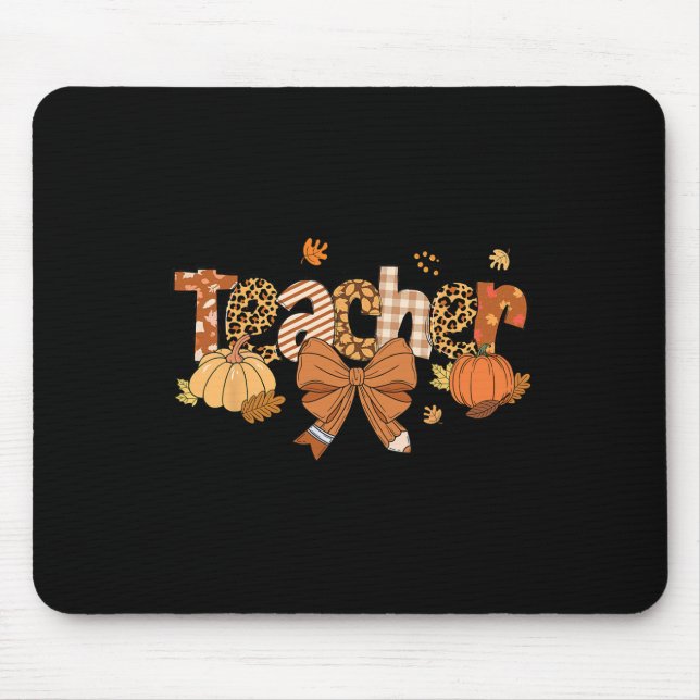 Thanksgiving Teacher Leopard Fall Pumpkin Autumn T Mouse Mat (Front)
