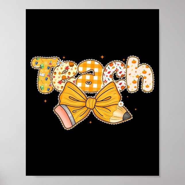 Thanksgiving Teacher Pencil Bow Fall One Thankful  Poster (Front)