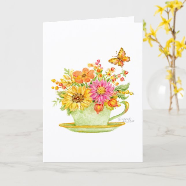 Thanksgiving Teacup Beautiful Day Blessings Card (Yellow Flower)
