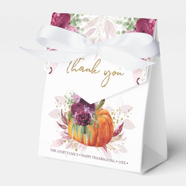 Thanksgiving Thank you Autumn Burgundy Pumpkin Favour Box (Front Side)