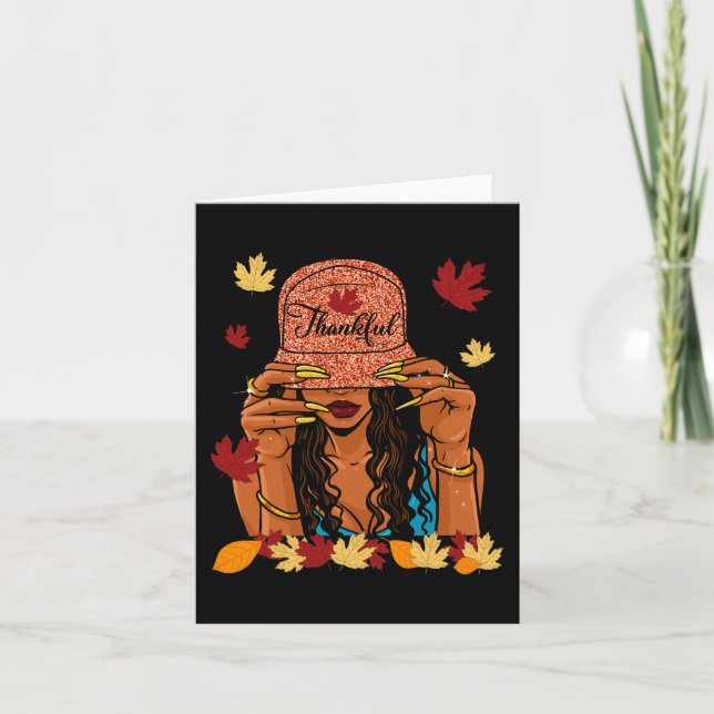 Thanksgiving Thankful Afro African American Autumn Card (Front)