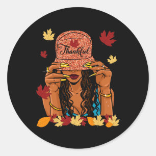 Thanksgiving Thankful Afro African American Autumn Classic Round Sticker