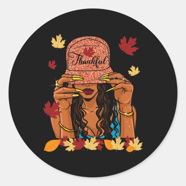 Thanksgiving Thankful Afro African American Autumn Classic Round Sticker (Front)