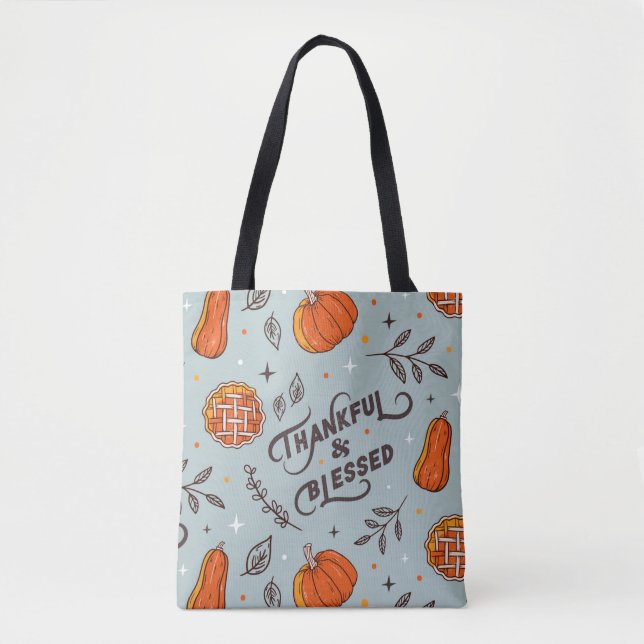Thanksgiving Thankful and Blessed Tote Bag (Front)