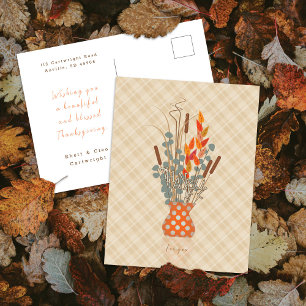 Thanksgiving "Thankful" Autumn Leaf Arrangement Holiday Postcard
