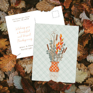 Thanksgiving "Thankful" Autumn Leaf Arrangement Holiday Postcard