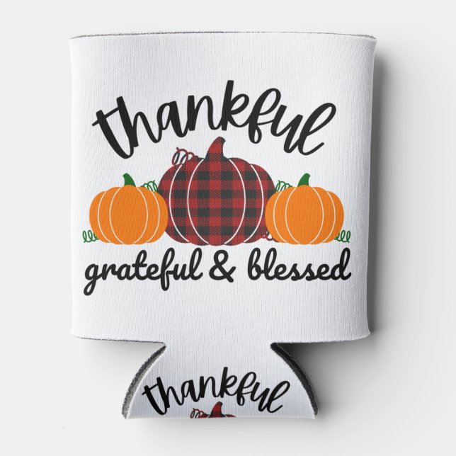 Thanksgiving Thankful Can Cooler (Front)