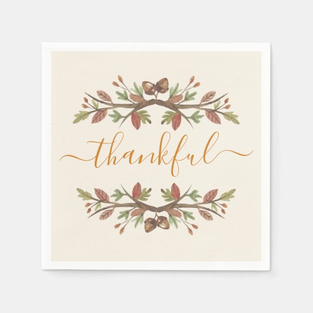 THANKSGIVING THANKFUL FALL FOLIAGE PAPER NAPKINS (Front)