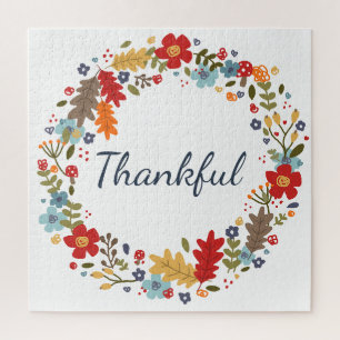 Thanksgiving Thankful Fall Wreath Family Games Jigsaw Puzzle