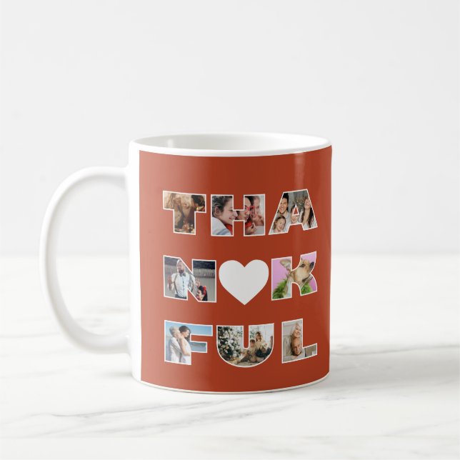 Thanksgiving Thankful Family Photo Collage Coffee Mug (Left)