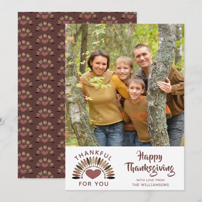 Thanksgiving THANKFUL FOR YOU Heart Photo Holiday Card (Front/Back)
